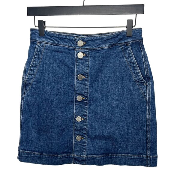 Loft Denim Button Front Mini Skirt Blue XS / 2 Casual Stretch - Picture 1 of 16
